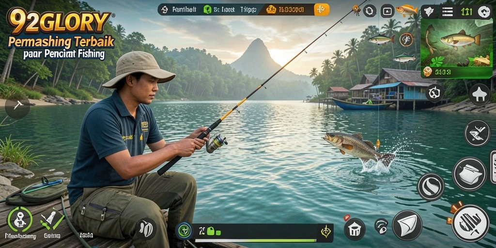 Screenshot gameplay 92GLORY menampilkan aksi memancing yang mendebarkan.
