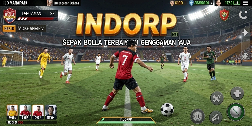 Tampilan gameplay <strong>INDORP</strong> yang seru dalam pertandingan sepak bola.