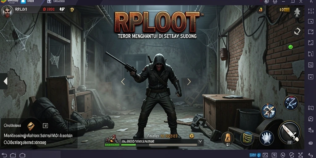 Screenshot gameplay RPLOOT menampilkan suasana menyeramkan saat menjelajahi ruang gelap.